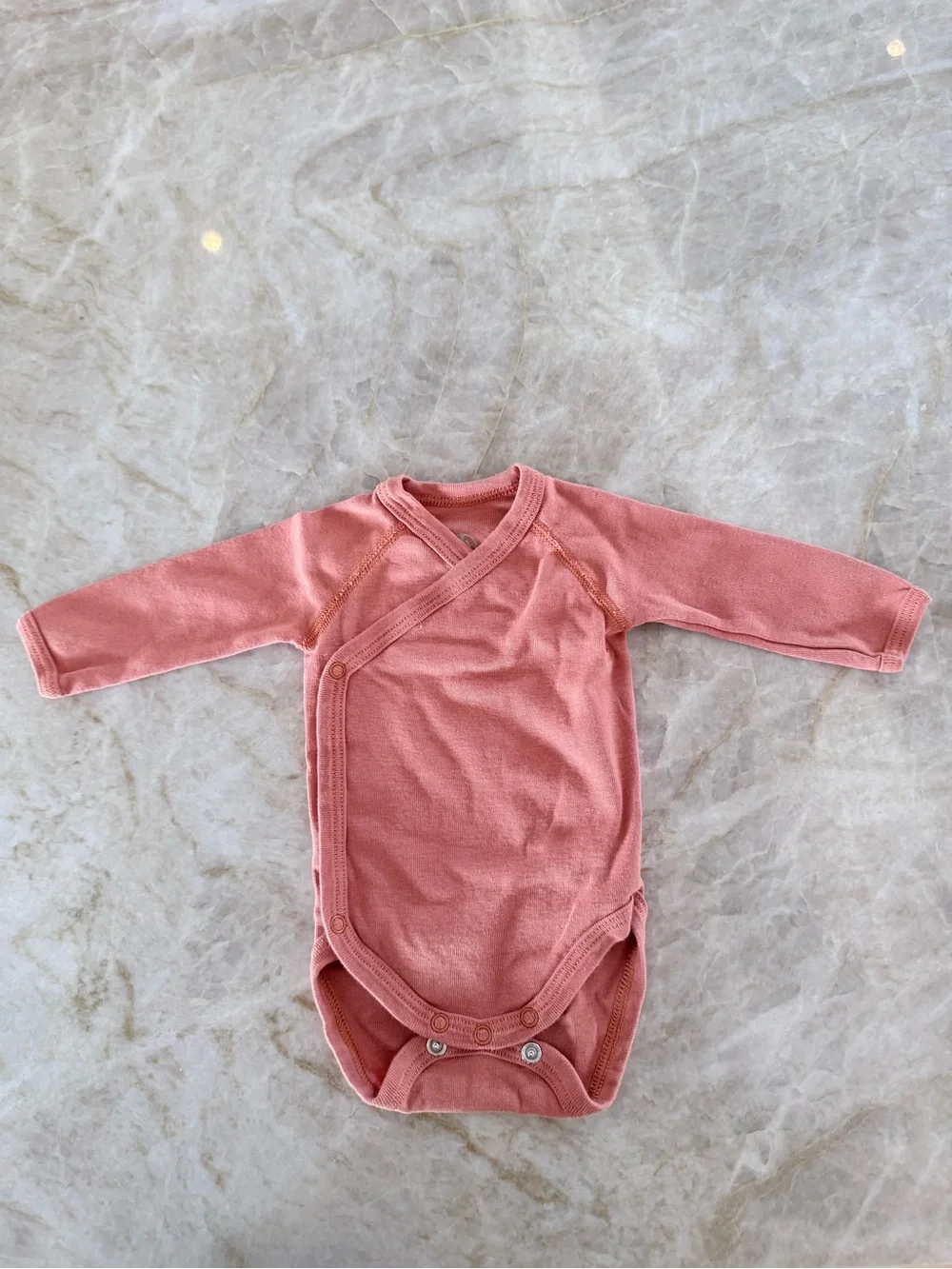 Long-Sleeve Orange Wrap-Front Baby Onesie
